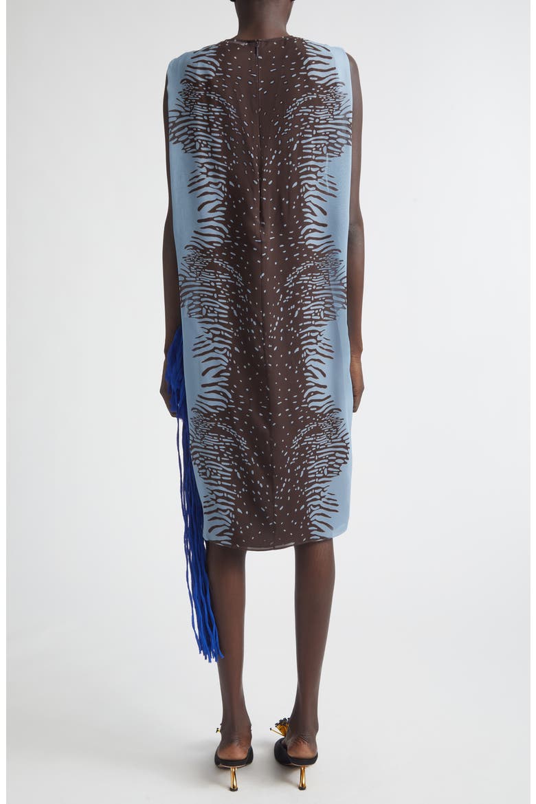 Flower Inlay Print Silk Shift Dress, Alternate, color, WASHED DENIM/ EXPRESSO