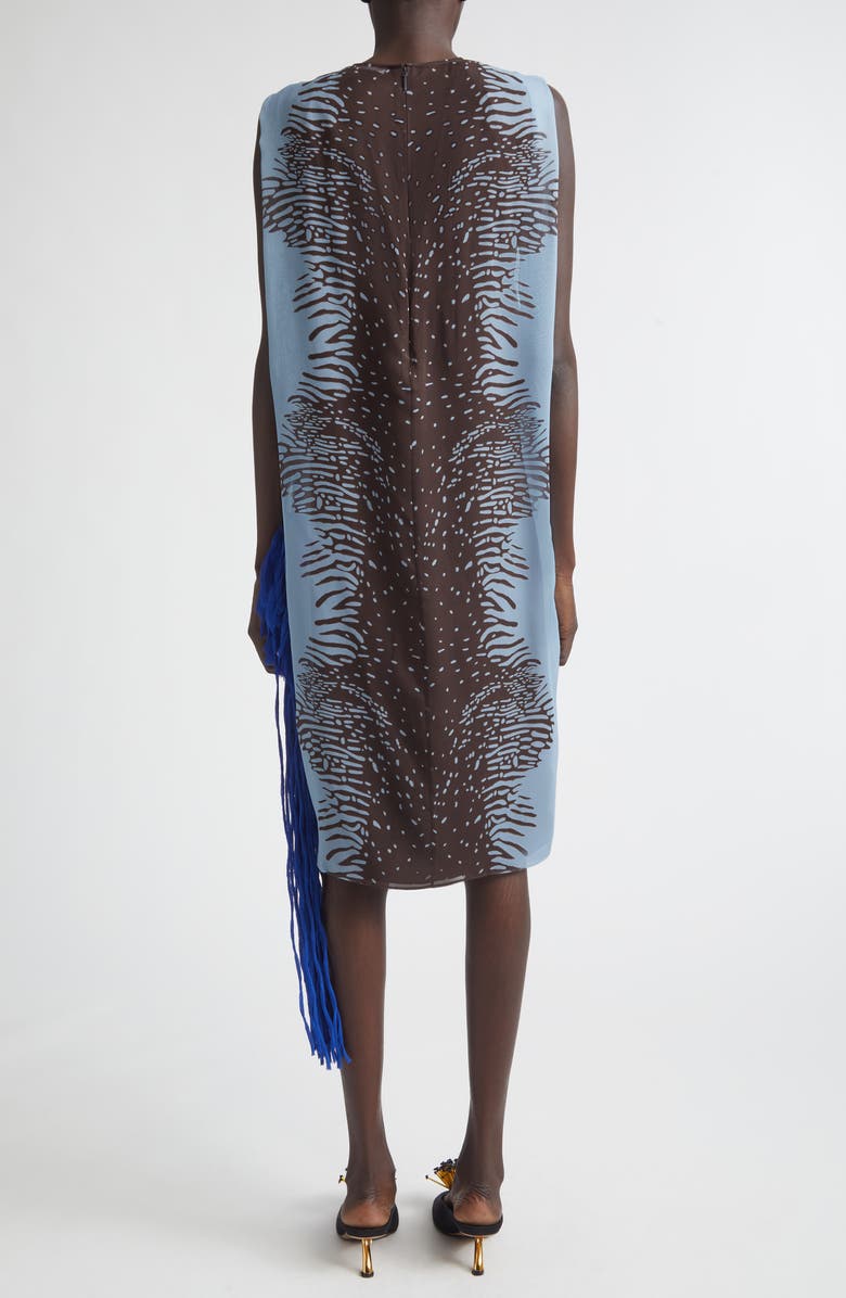 FERRAGAMO Flower Inlay Print Silk Shift Dress, Alternate, color, Washed Denim/ Expresso