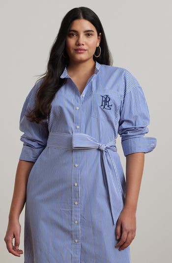 Lauren Ralph Lauren Stripe Long Sleeve Belted Cotton