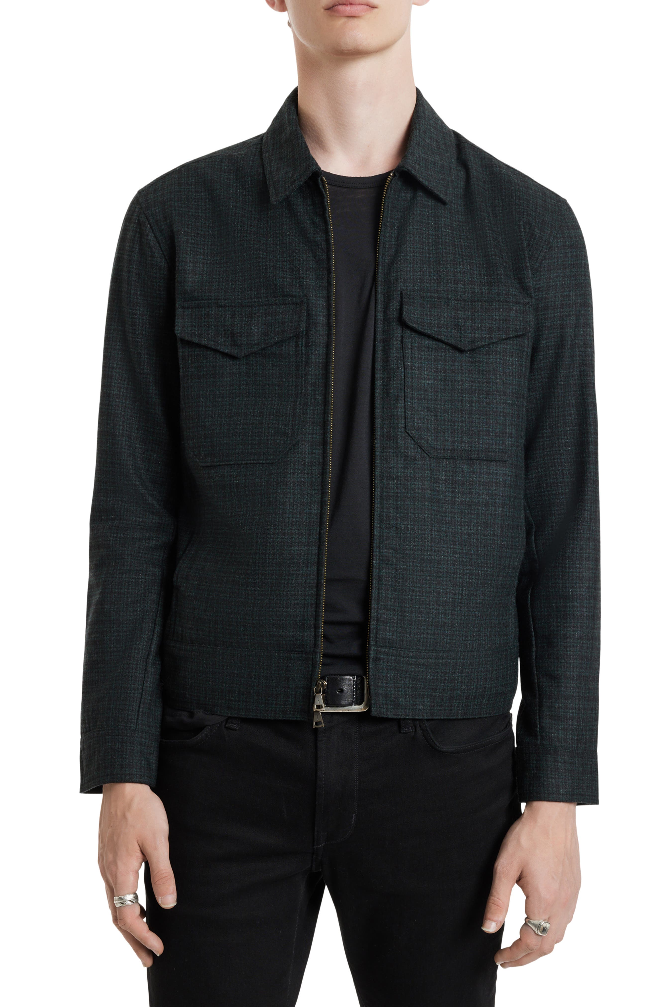 John Varvatos Irving Zip-Up Wool Blend Jacket in Moss 