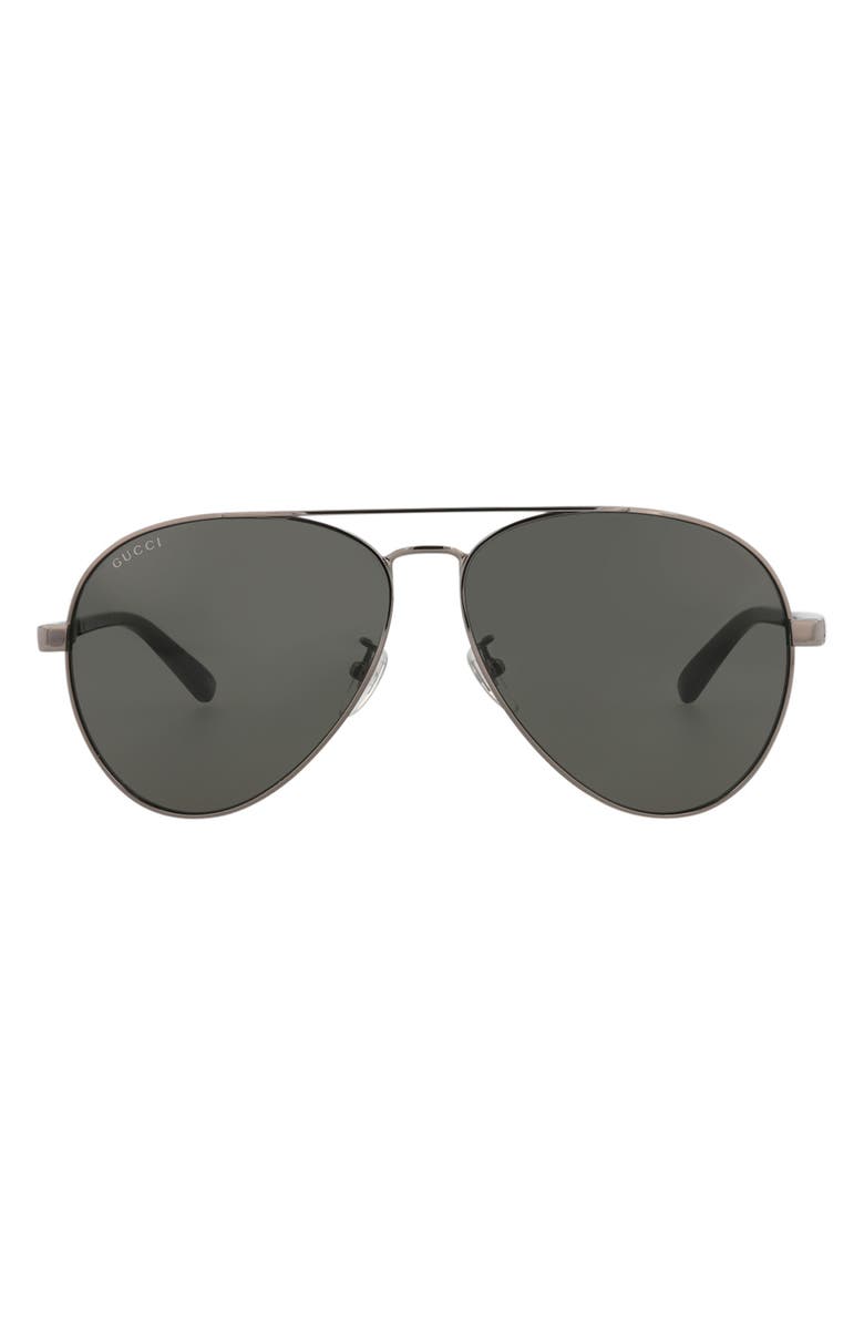 Gucci 61mm Navigator Sunglasses, Main, color, Ruthenium Black Grey