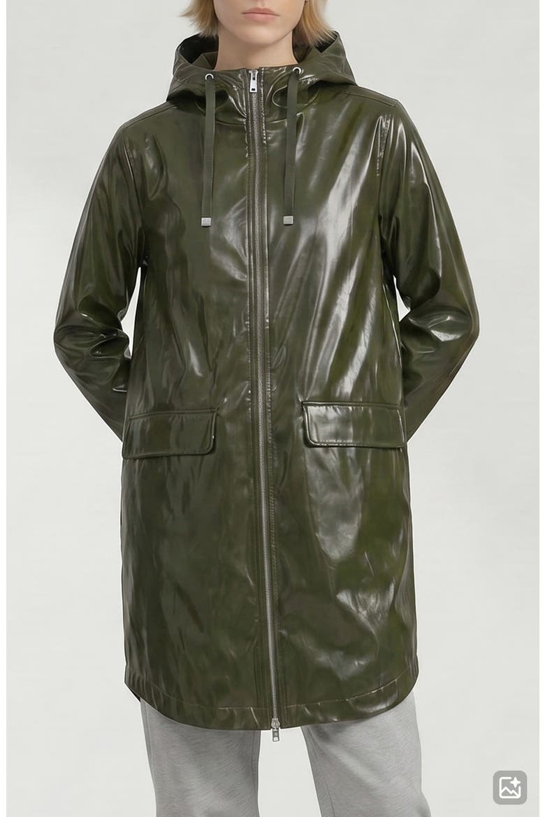 Janae Coated Vinyl Hooded Raincoat, Alternate, color, KHAKI VINYL