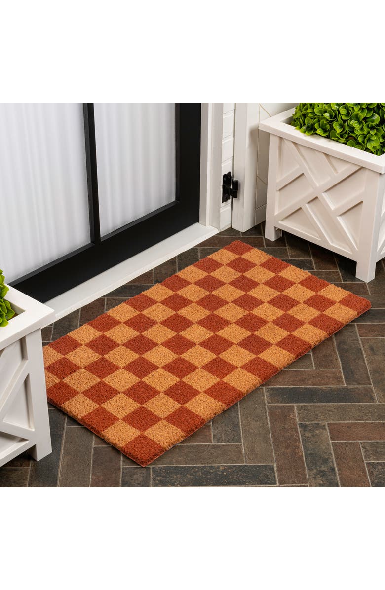JONATHAN Y Peater Classic Casual Commerical Natural Coir Indoor/Outdoor Mat, Alternate, color, Natural Red Checker