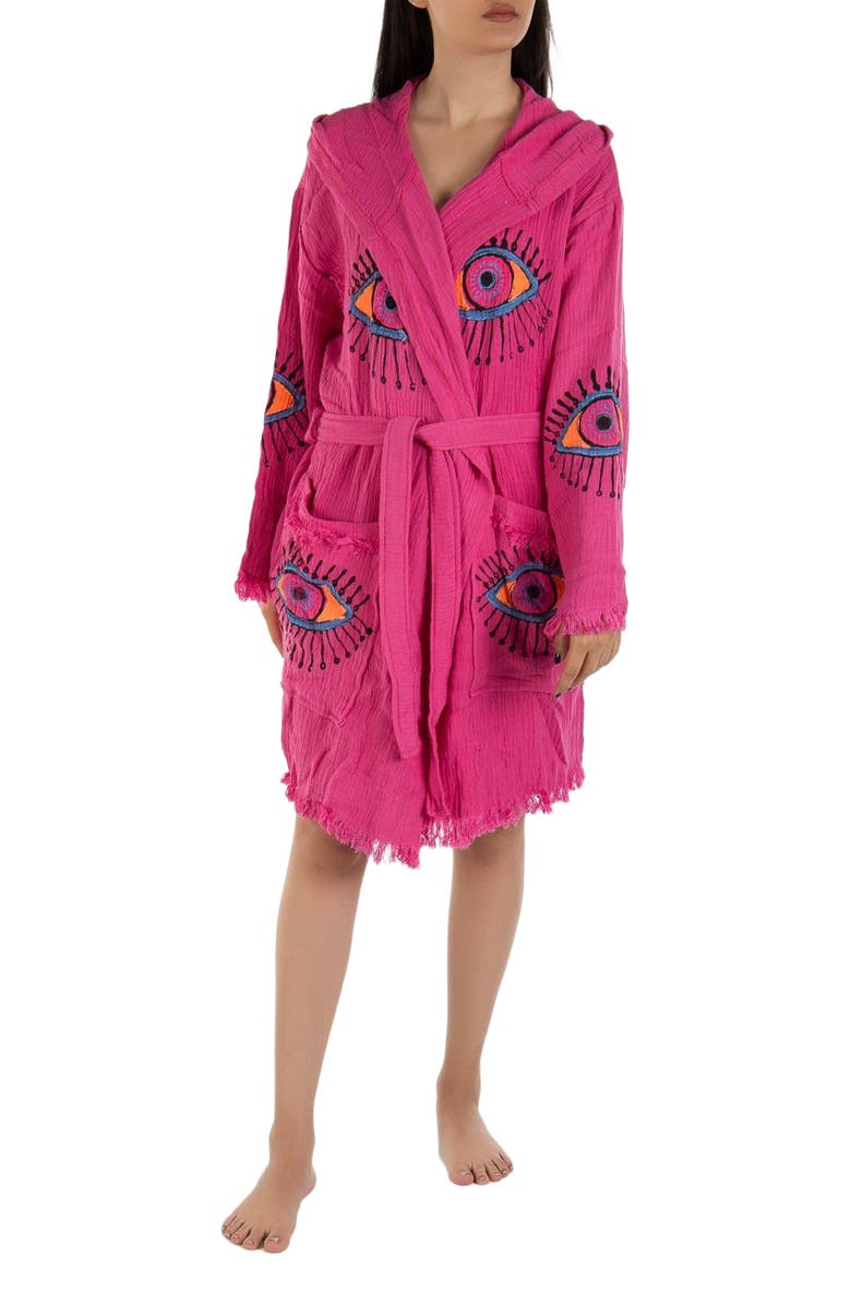 Forever & Always Shoes Imogen - Handmade Hooded Cotton Robe Cover-Up, Alternate, color, Fuchsia