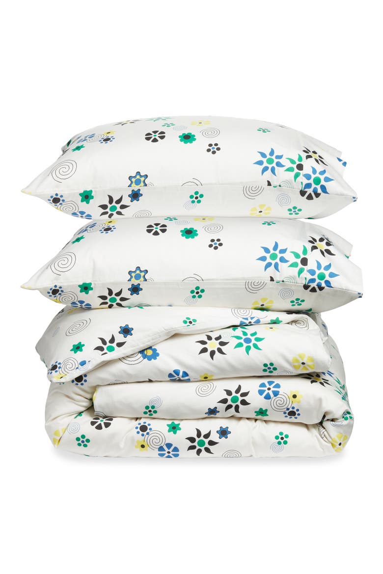 Flower Duvet Cover & Shams Set, Main, color, WHITE MULTI