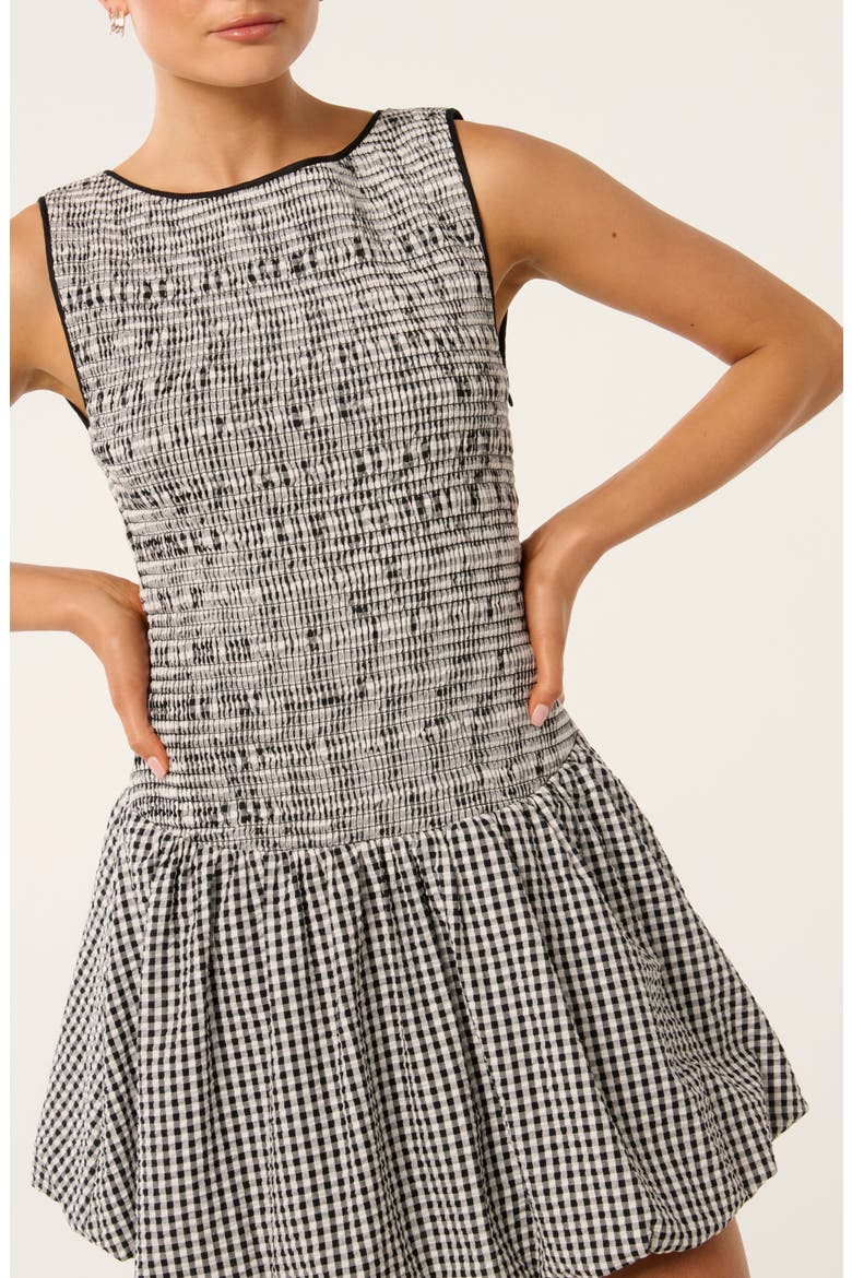 Lily Bubble Hem Tie Back Minidress, Alternate, color, BLACK/ WHITE GINGHAM