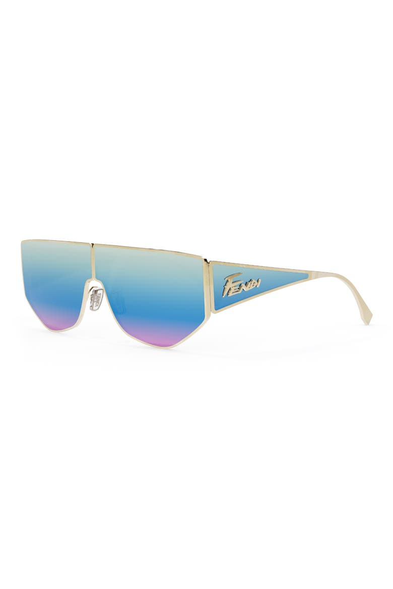 'Fendi Disco 68mm Geometric Sunglasses, Alternate, color, GOLD / BLUE MIRROR