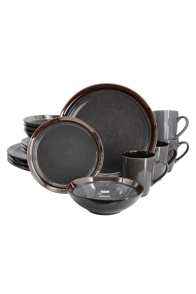 Priya 16 Piece Stoneware Reactive Glaze Dinnerware Set, Main, color, Grey