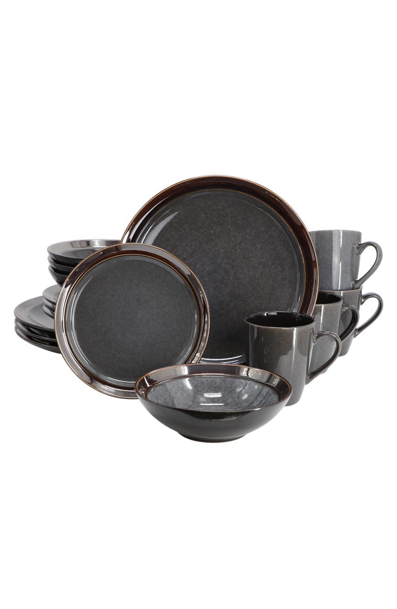 Gibson Elite Priya 16 Piece Stoneware Reactive Glaze Dinnerware Set, Main, color, Grey