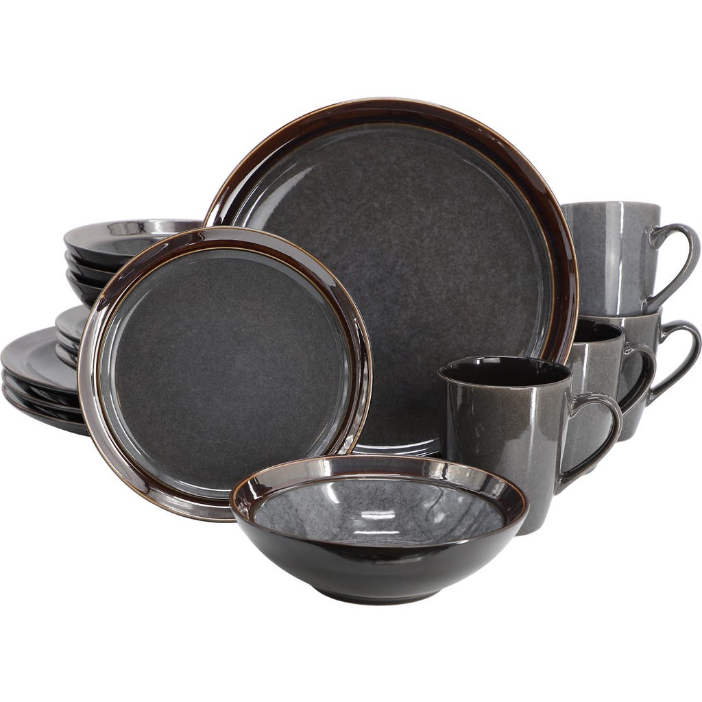 Gibson Elite Priya 16 Piece Stoneware Reactive Glaze Dinnerware Set In Gray