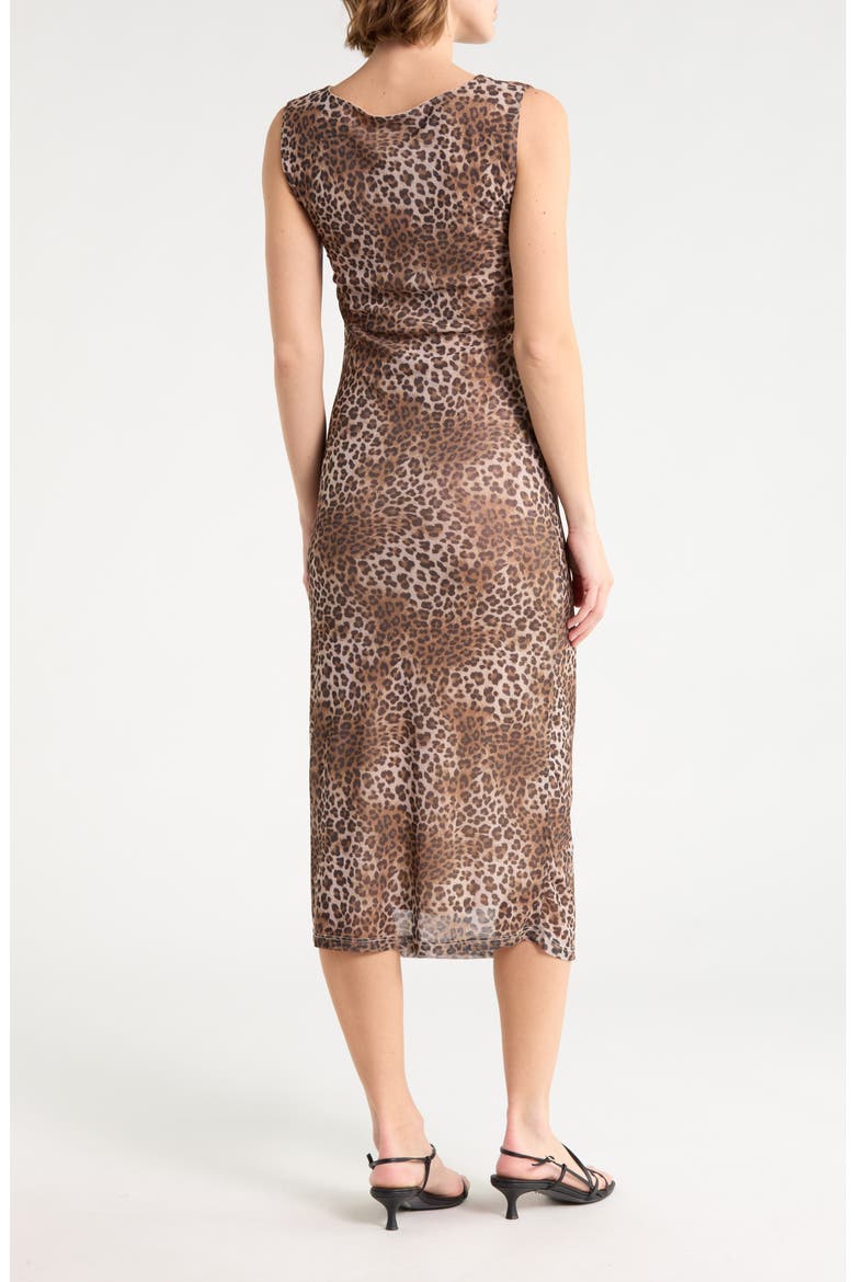 Mesh Column Midi Dress, Alternate, color, BROWN CHEETAH