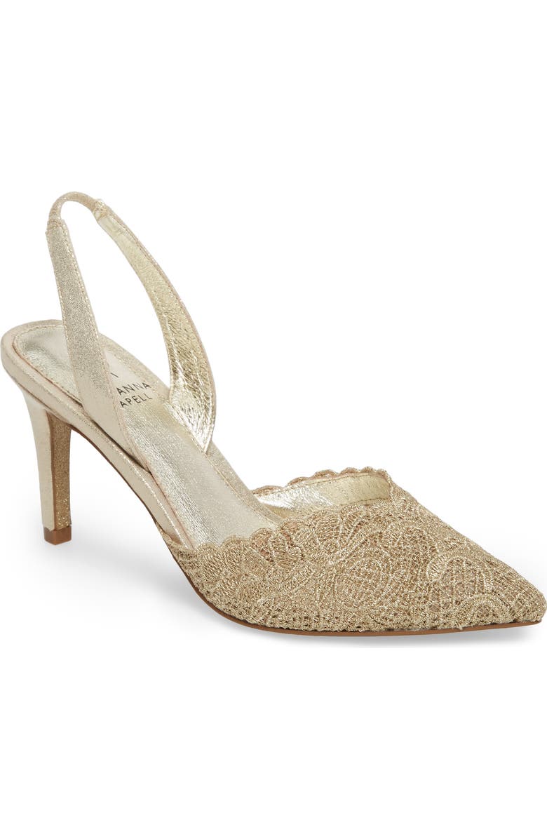 Adrianna Papell Hallie Slingback Pump, Main, color, Gold Attalie Lace Fabric