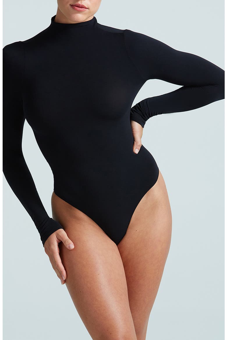 Ballet Mock Neck Bodysuit, Alternate, color, BLACK
