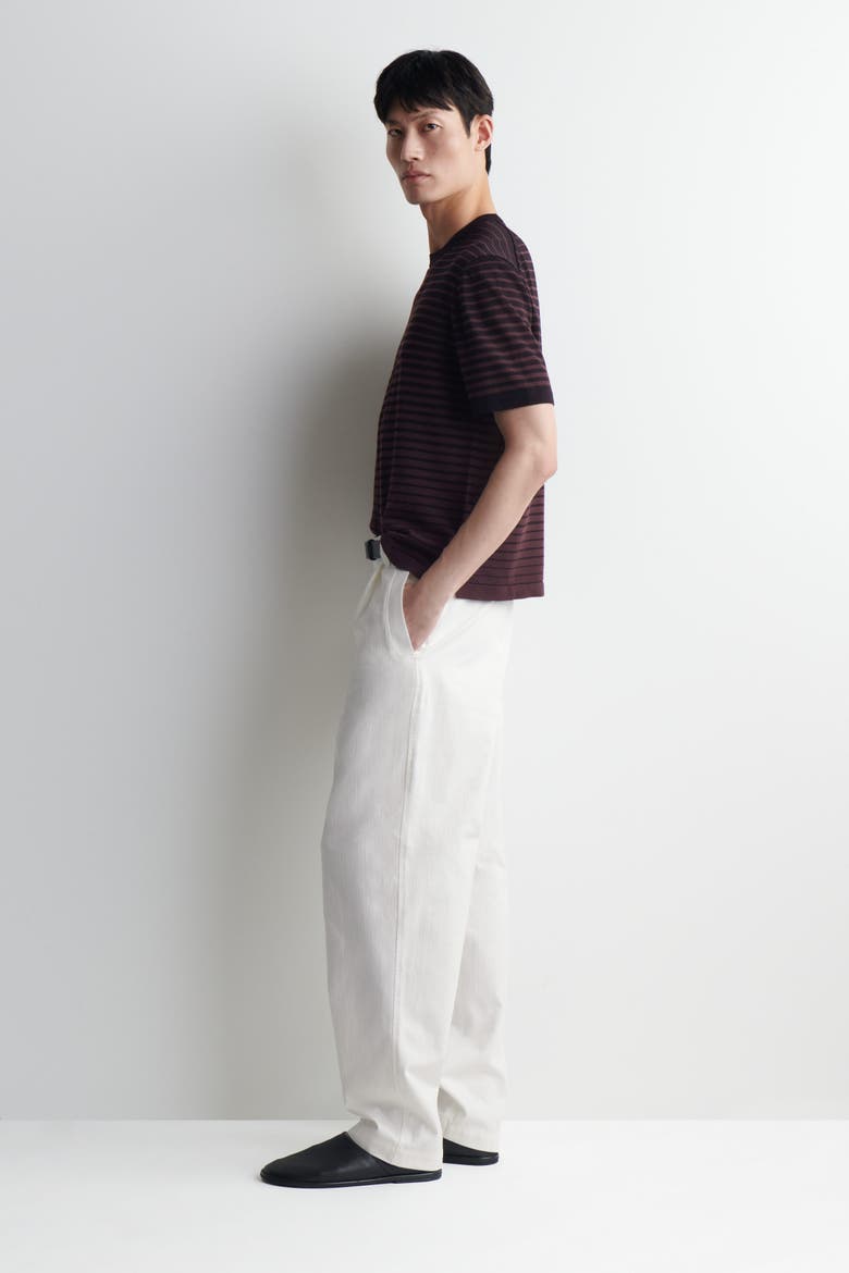 Striped Knitted Cotton T-shirt, Alternate, color, BROWN / BLACK / STRIPED