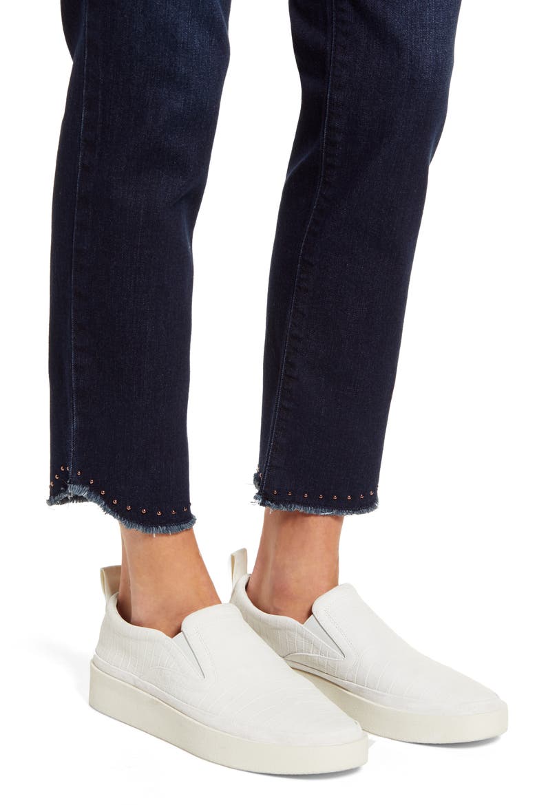 Ab-Solution High Waist Fray Hem Ankle Skinny Jeans, Alternate, color, INDIGO