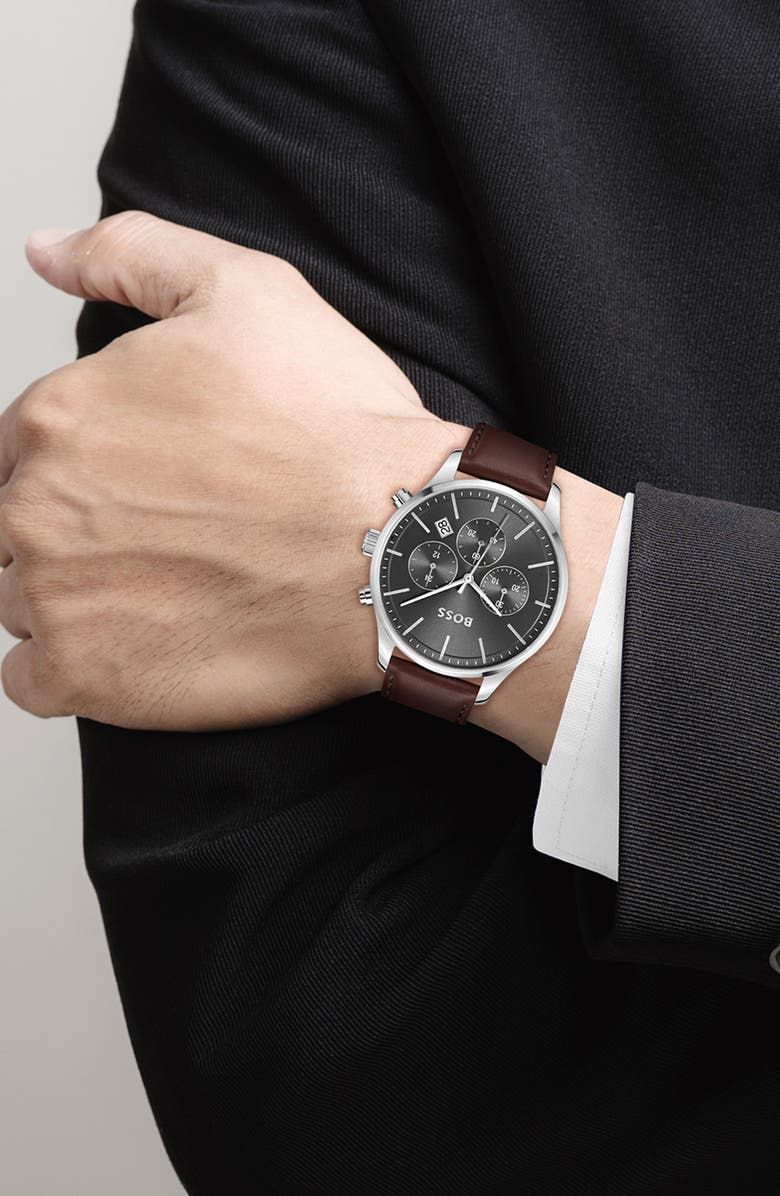 BOSS Avery Chronograph Leather Strap Watch, 42mm, Alternate, color,