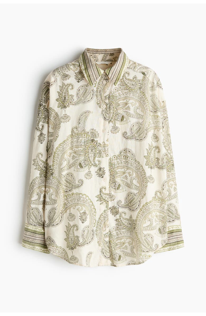 H&M Oversized Linen-blend Shirt, Main, color, Light Beige/Paisley
