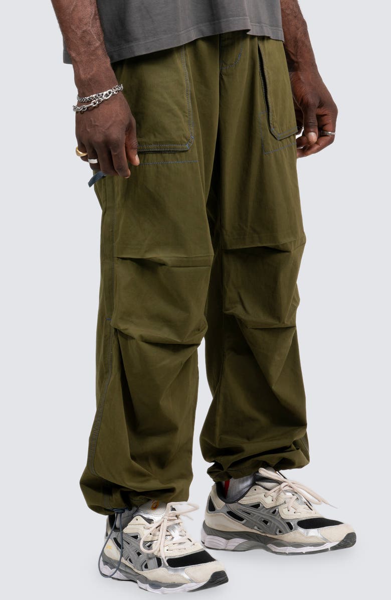 PLEASURES Public Parachute Utility Pants, Alternate, color, Olive
