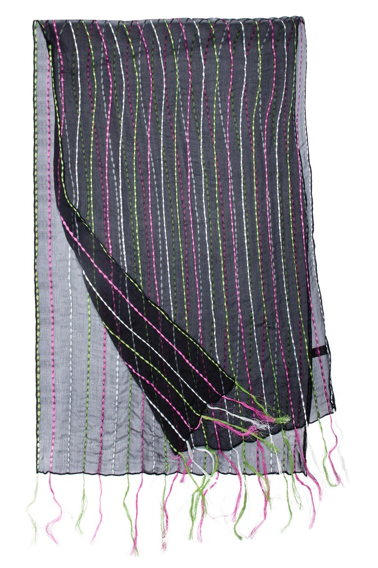 Stripe Silk Scarf, Alternate, color, BLACK