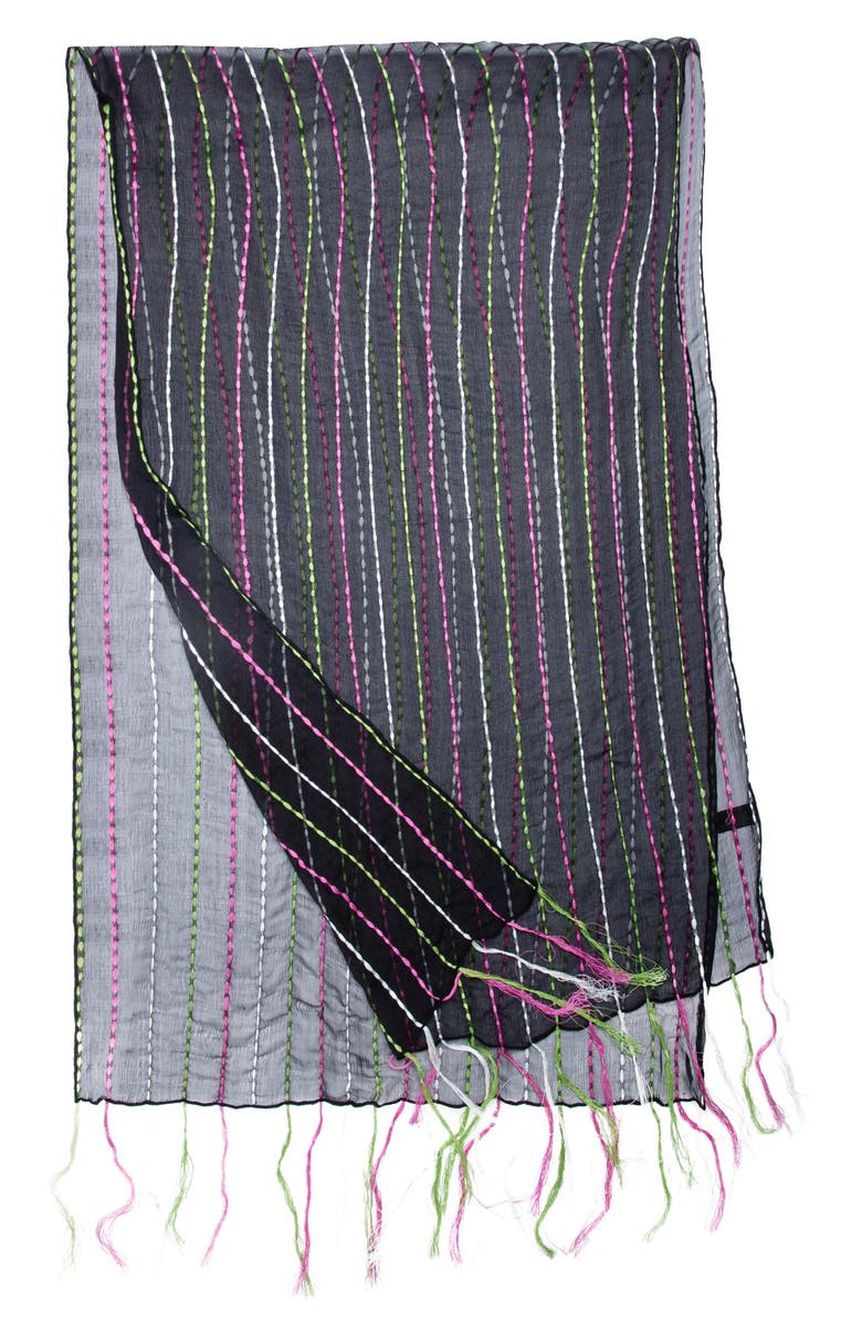 SAACHI Stripe Silk Scarf, Alternate, color, Black