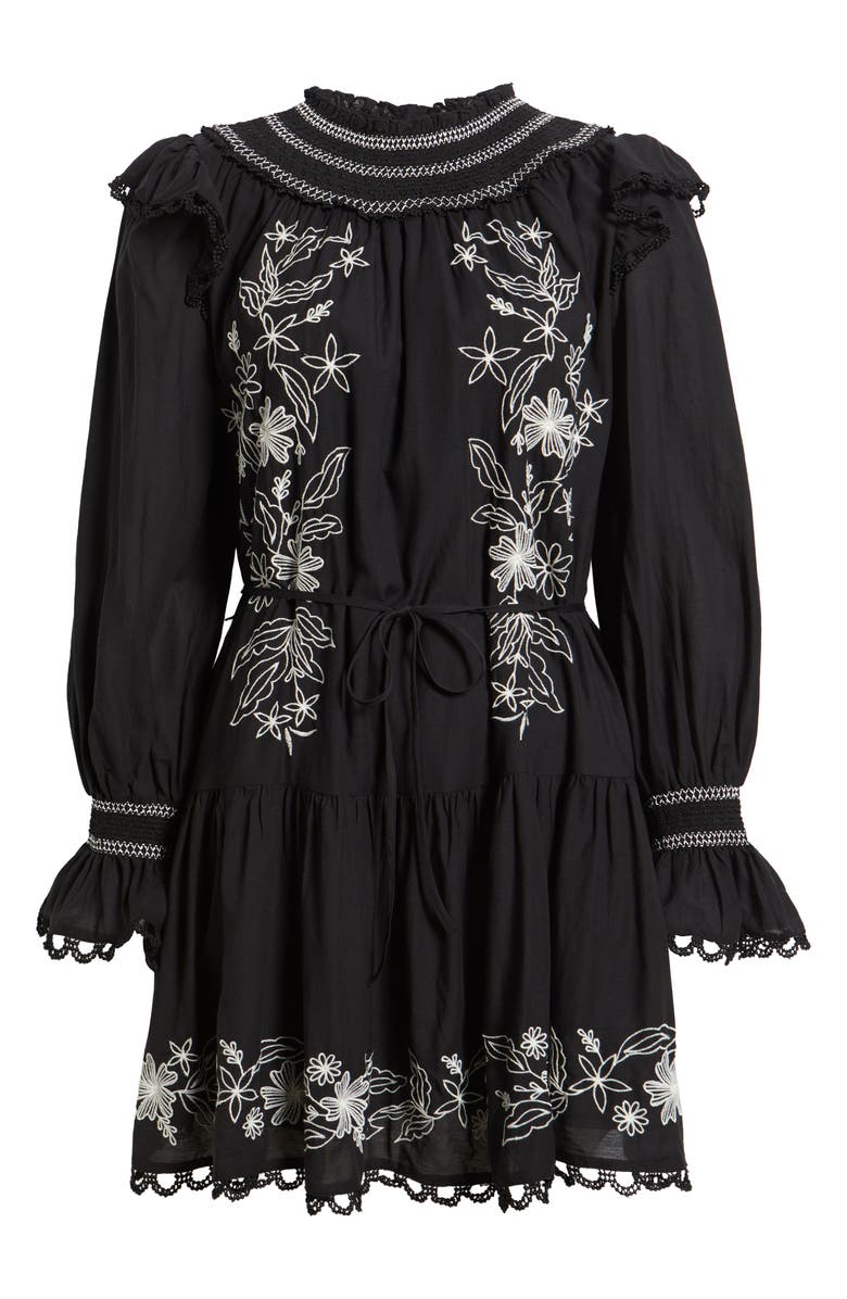 Treasure & Bond Smocked Embroidered Long Sleeve Minidress, Alternate, color, Black-Ivory Embroidered Floral