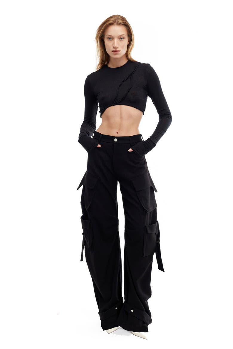 Pepper Long Sleeves Crop Top, Main, color, BLACK