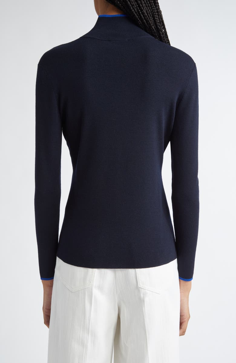 Akris punto Contrast Trim Virgin Merino Wool Zip Front Cardigan, Alternate, color, Navy/ Royal