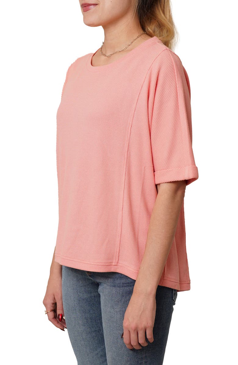 CYRUS Crewneck Elbow Sleeve Waffle Knit Top, Alternate, color, Peach Amber