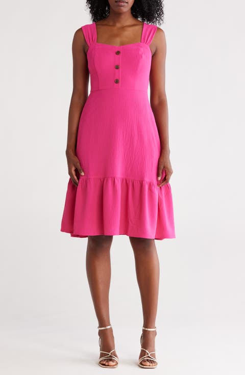 Button Front A-Line Midi Dress