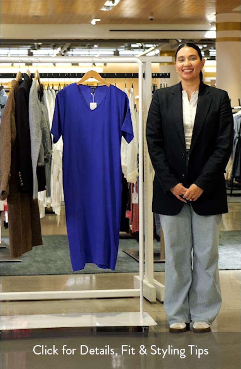 V-Neck Silk Midi Shift Dress, sales video thumbnail