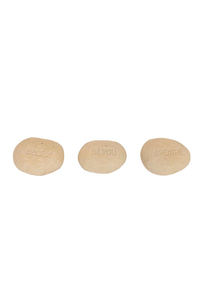 Set of 3 Indoor Decorative Stones Cream Paper Mache, Alternate, color, Off-White
