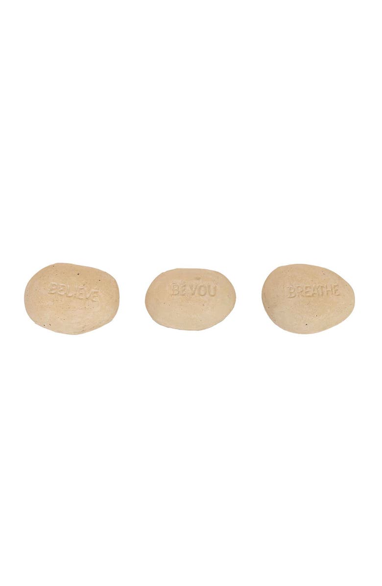 Foreside Home and Garden Set of 3 Indoor Decorative Stones Cream Paper Mache, Alternate, color, Off-White