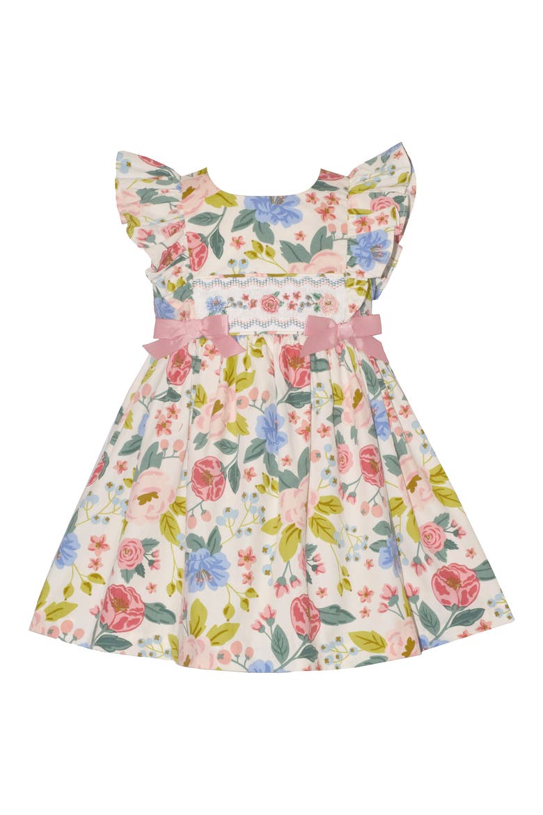 Floral Smocked Dress, Main, color, IVORY FLORAL