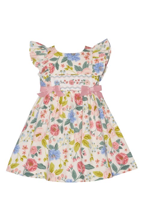 Bows Smocked Floral Print Dress