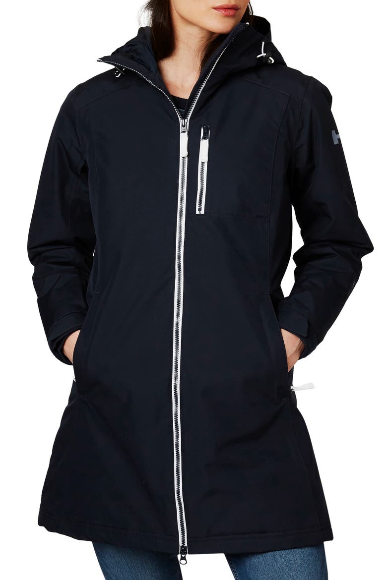 Belfast Long Waterproof Winter Rain Jacket, Main, color, NAVY