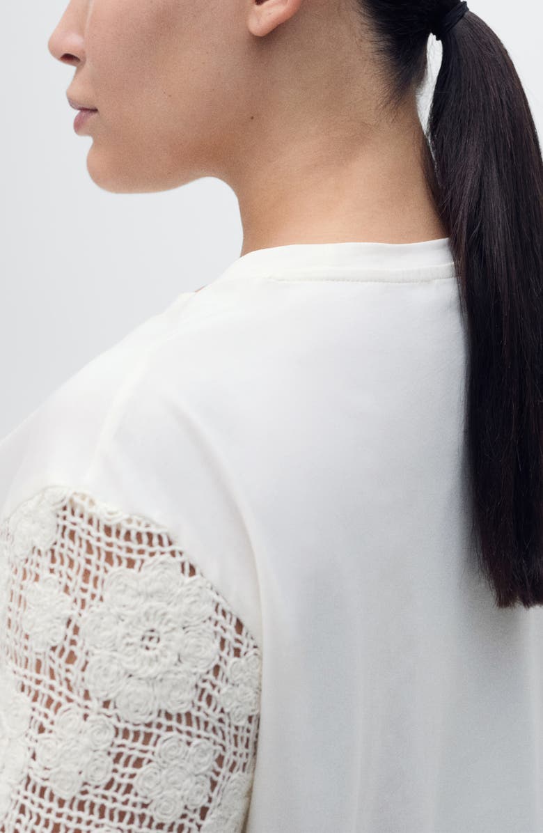 MANGO Open Stitch Trim T-Shirt, Alternate, color, White