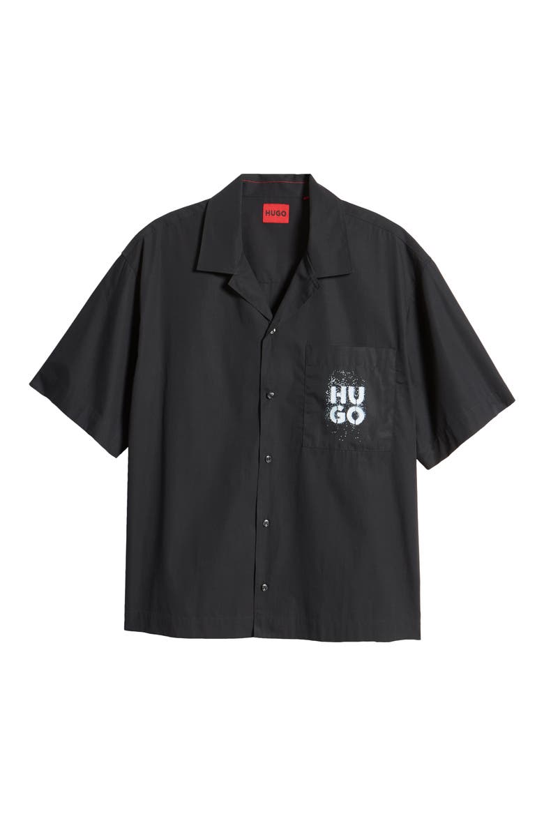 Egeeno Logo Oversize Camp Shirt, Alternate, color, BLK