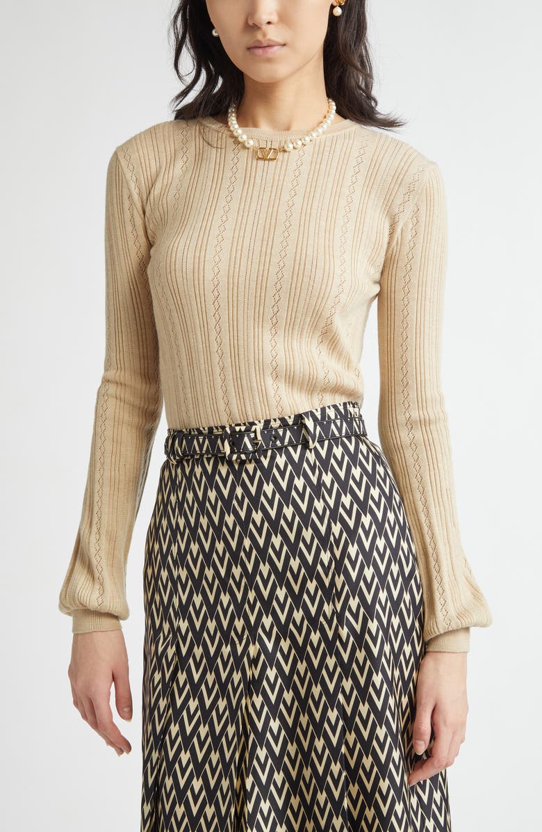 Valentino Garavani Pointelle Knit Virgin Wool Sweater, Alternate, color, 