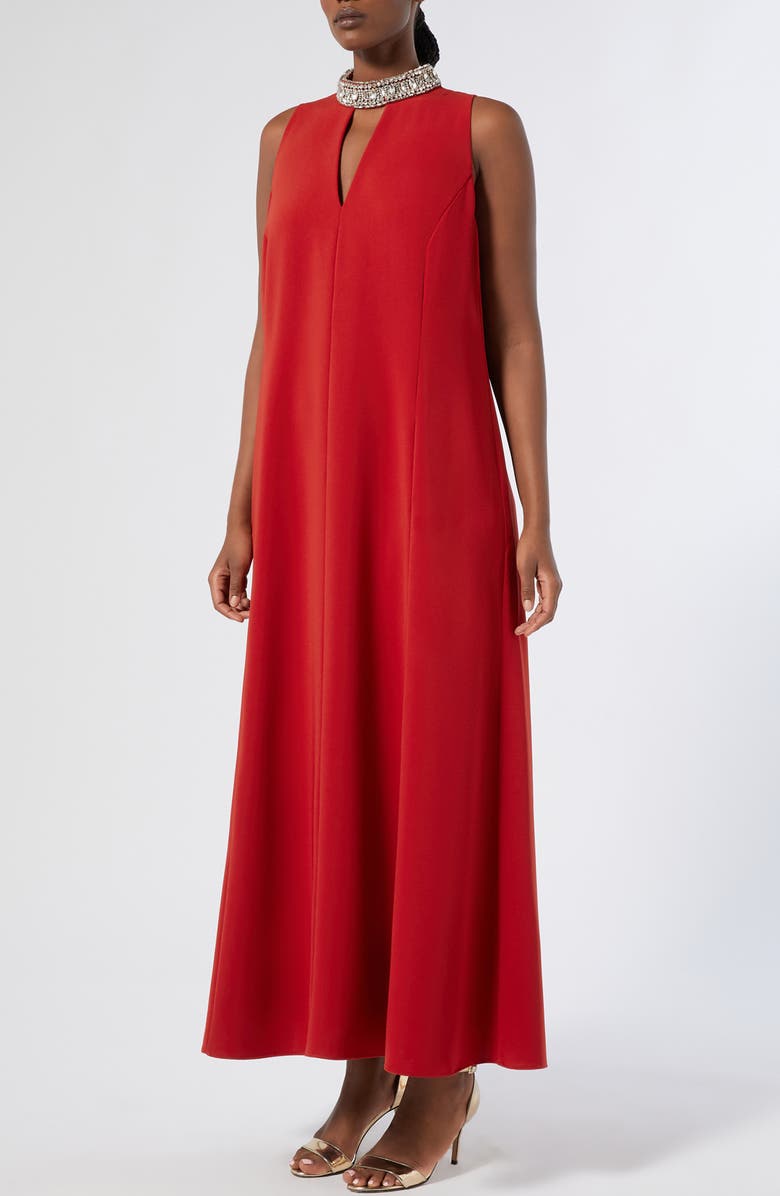 Marina Rinaldi Arte Crystal Detail Swing Dress, Main, color, Red