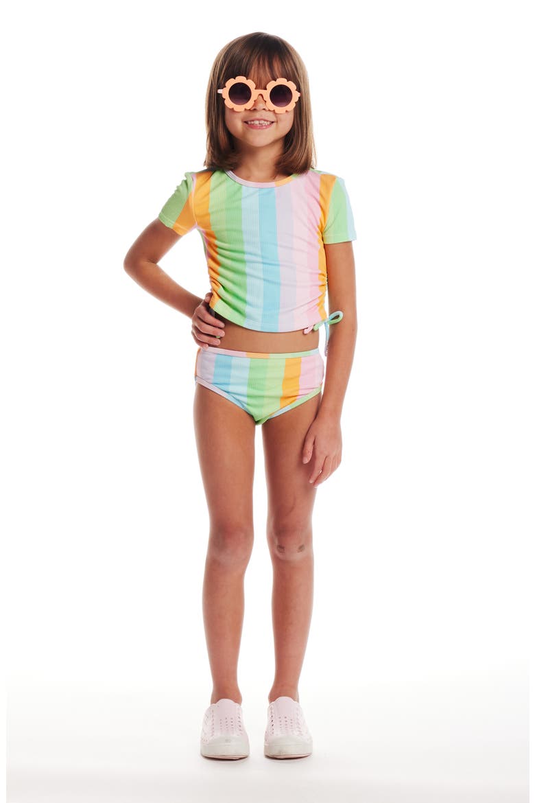 Kids' Short Sleeve Two-Piece Rashguard Swimsuit, Alternate, color, PINK MULTI