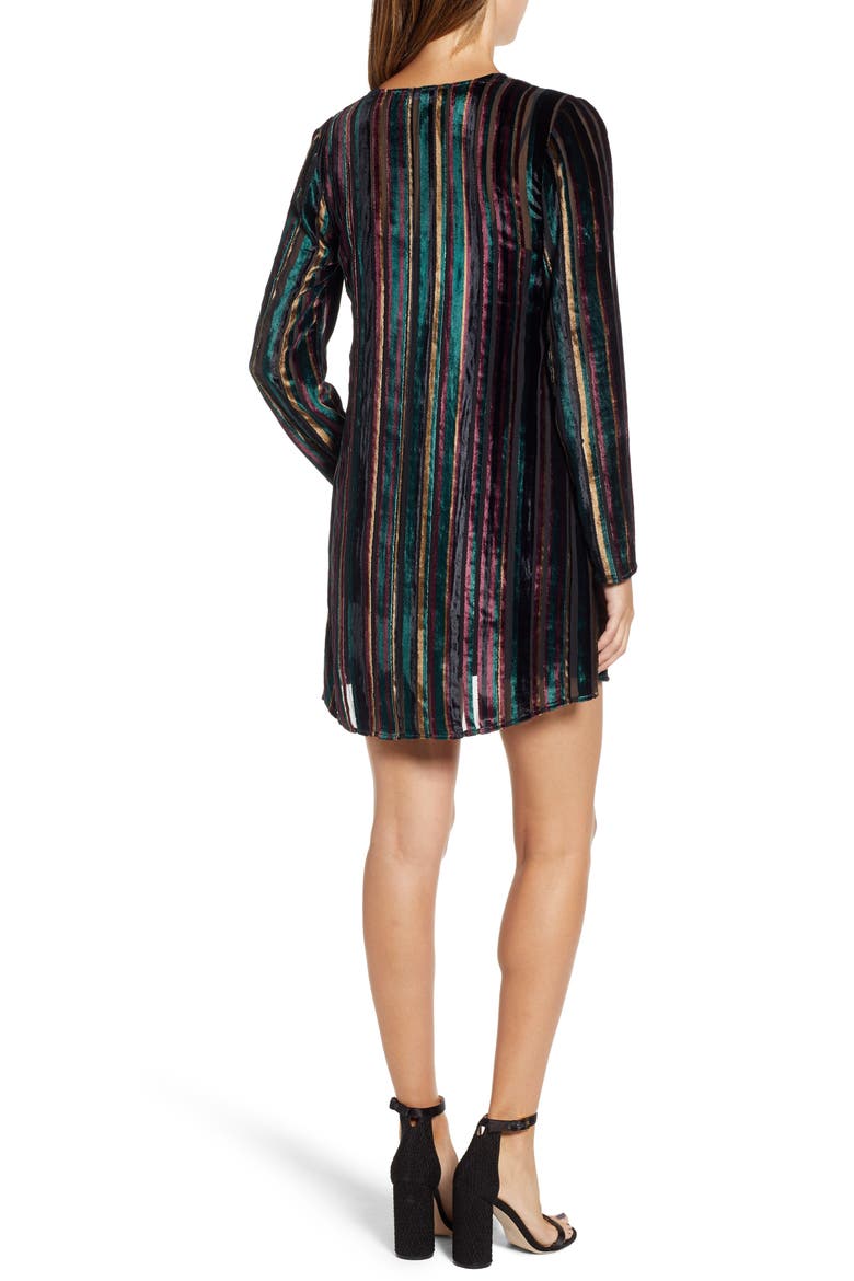 Long Sleeve Button Front Dress, Alternate, color, BLACK VELVET STRIPE