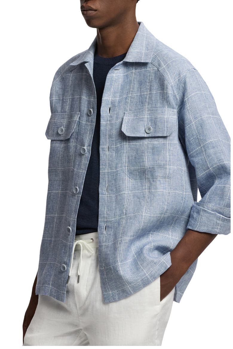 Windowpane Plaid Linen Button-Up Shirt, Alternate, color, BLUE