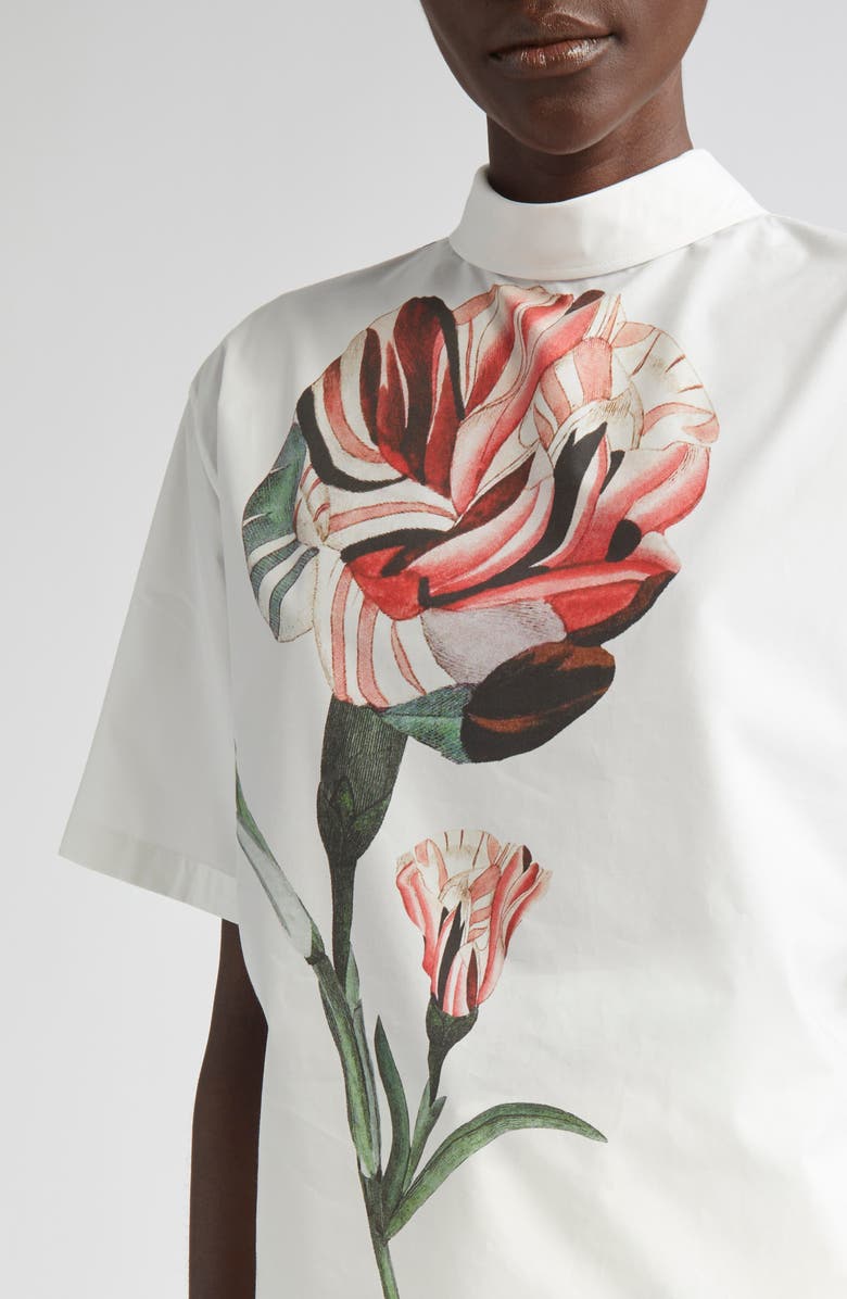 Giambattista Valli Oversize Rose Cotton High-Low Top, Alternate, color, Ivory/ Rose