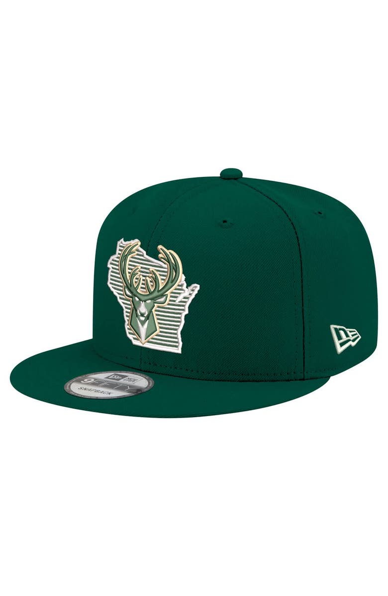 New Era Men's New Era Hunter Green Milwaukee Bucks State Pride 9FIFTY Snapback Hat, Main, color, 