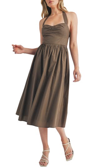 Lush Fit & Flare Halter Dress In Mushroom