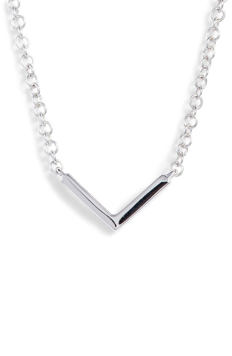 EF Collection Mini Chevron Diamond Pendant Necklace, Alternate, color, White Gold