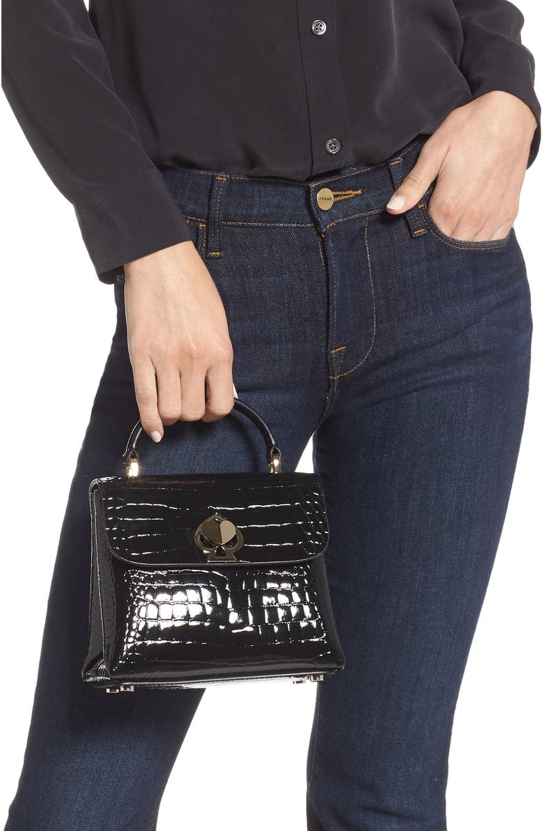 Kate Spade New York romy croc-embossed leather top handle bag, Alternate, color,