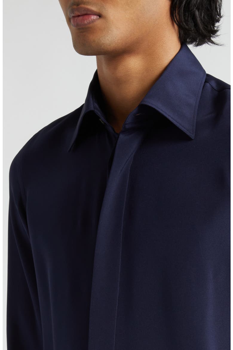 Lecce Silk Dress Shirt, Alternate, color, NAVY