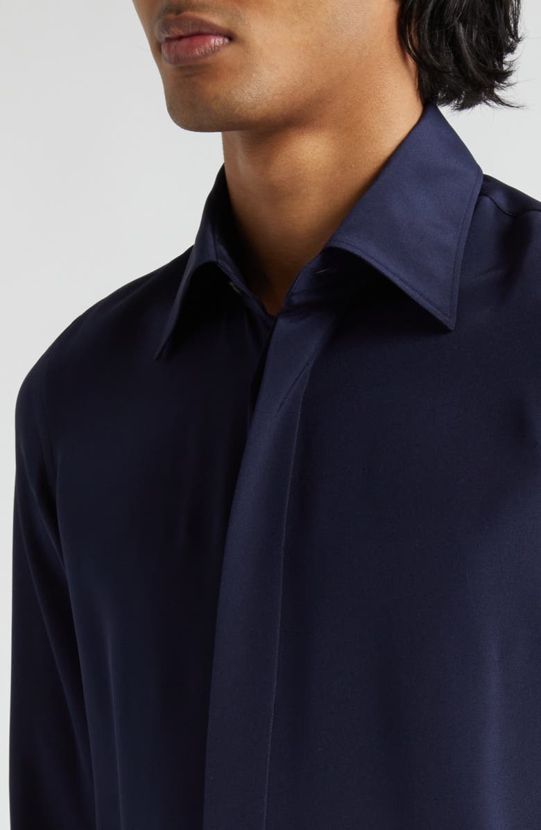 Thom Sweeney Lecce Silk Dress Shirt, Alternate, color, Navy