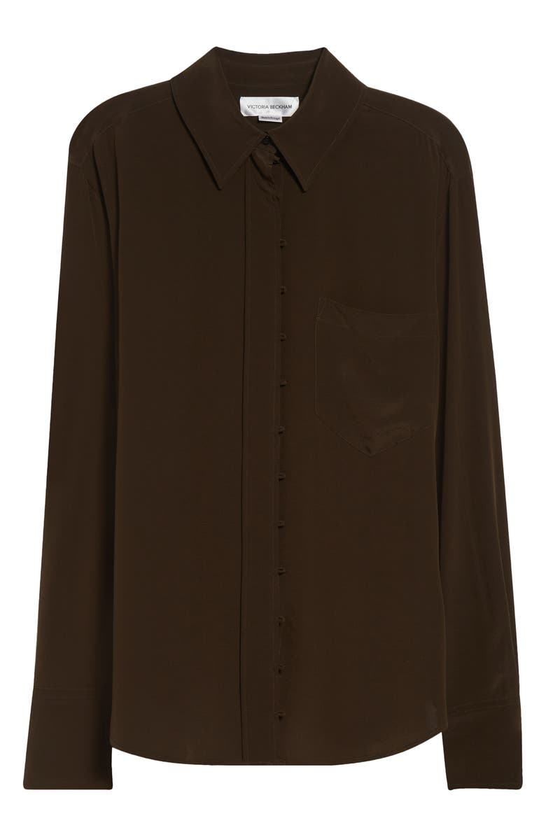 Victoria Beckham Rouleaux Detail Silk Shirt, Main, color, Dark Olive